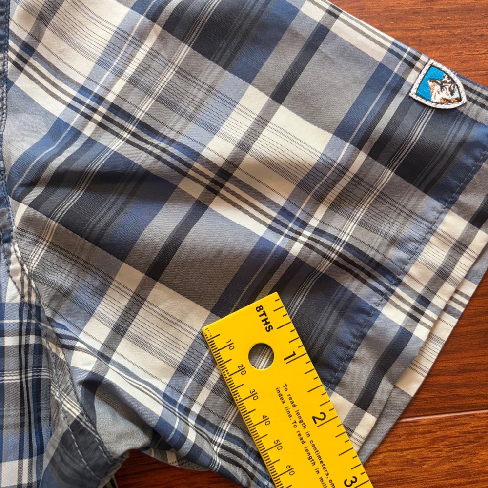 Kuhl Mens Short Sleeve Button Down Plaid Hiking Shirt Blue Grey Medium - Picture 4 of 6